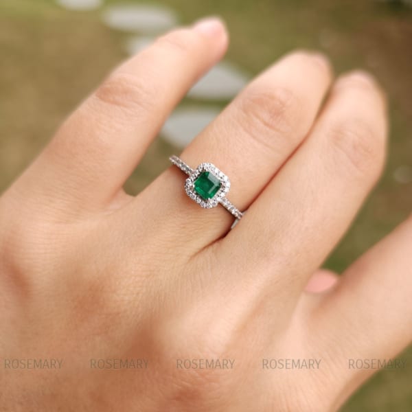 Emerald Ring, 14K White Gold, N.Dimamond 1.2mm - Ảnh 2